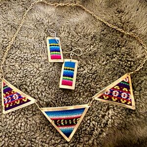Handmade Peruvian Tapestry Necklace & Earrings Andean Folk Art Set